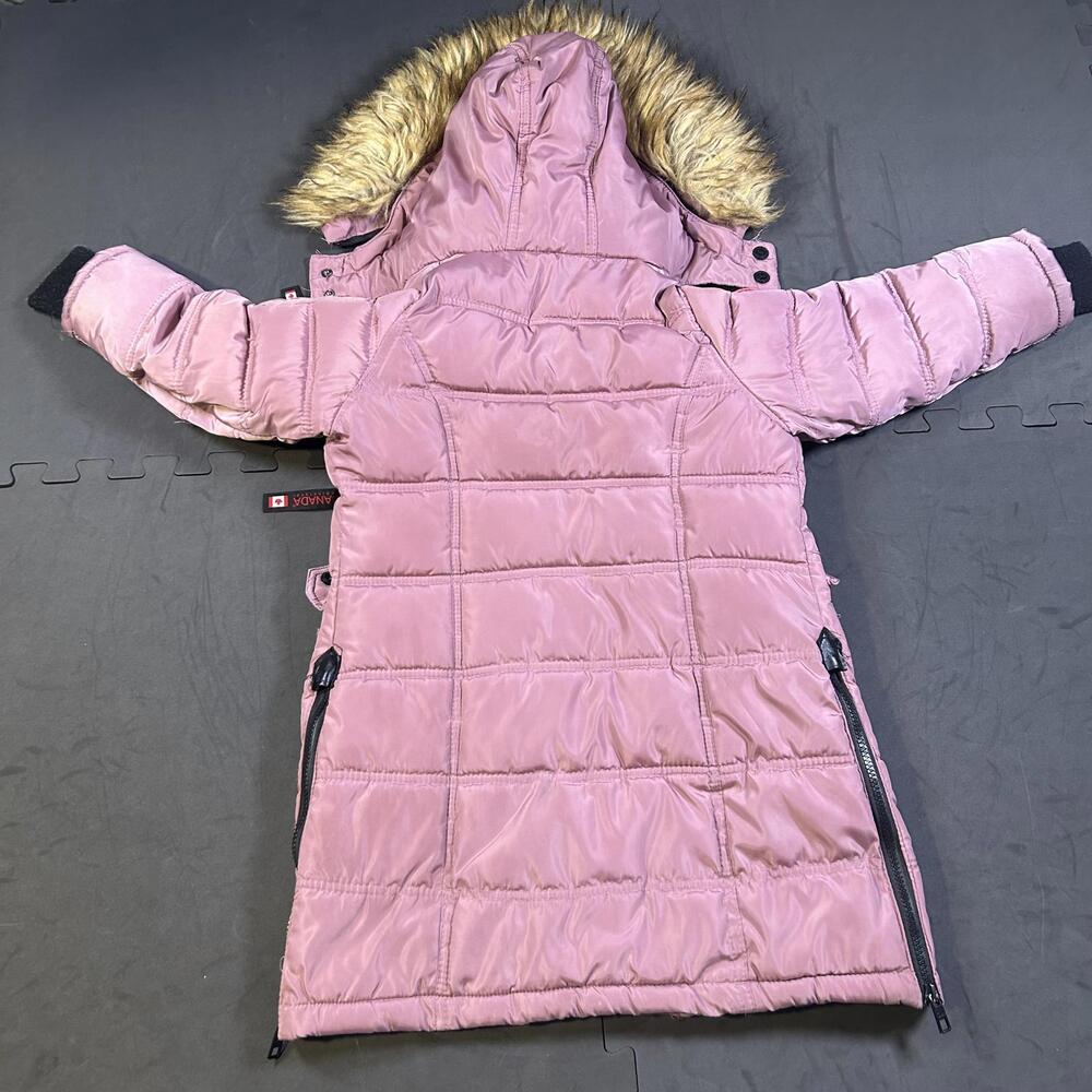 Kids' Pink Hooded Winter Coat with Fur Trim - Picture 7 of 7